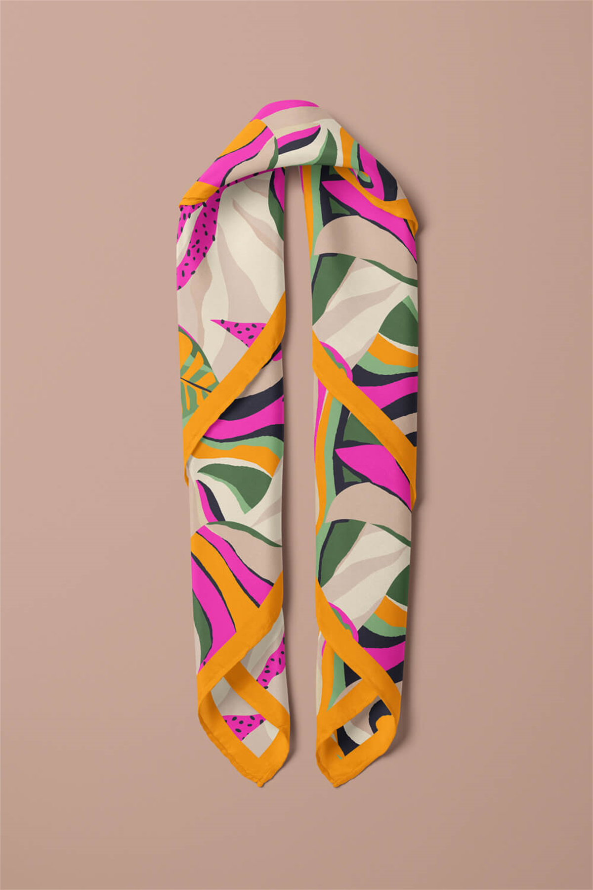 Saten İpek Geometrik Desenli Kadın Bandana