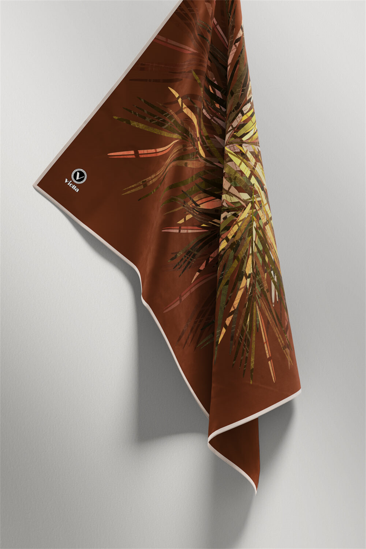 Twill Havai Fişek Desenli Taba Renkli 90x90 Eşarp (İpek İçermez) Kenar Dikiş Şekli El Dikişli