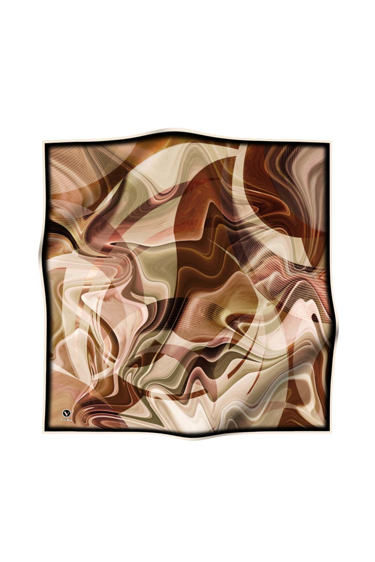 Twill Soyut Dalga Desenli Hardal Renkli 90x90 Eşarp (İpek İçermez) Dikim Şekli : El Dikişi