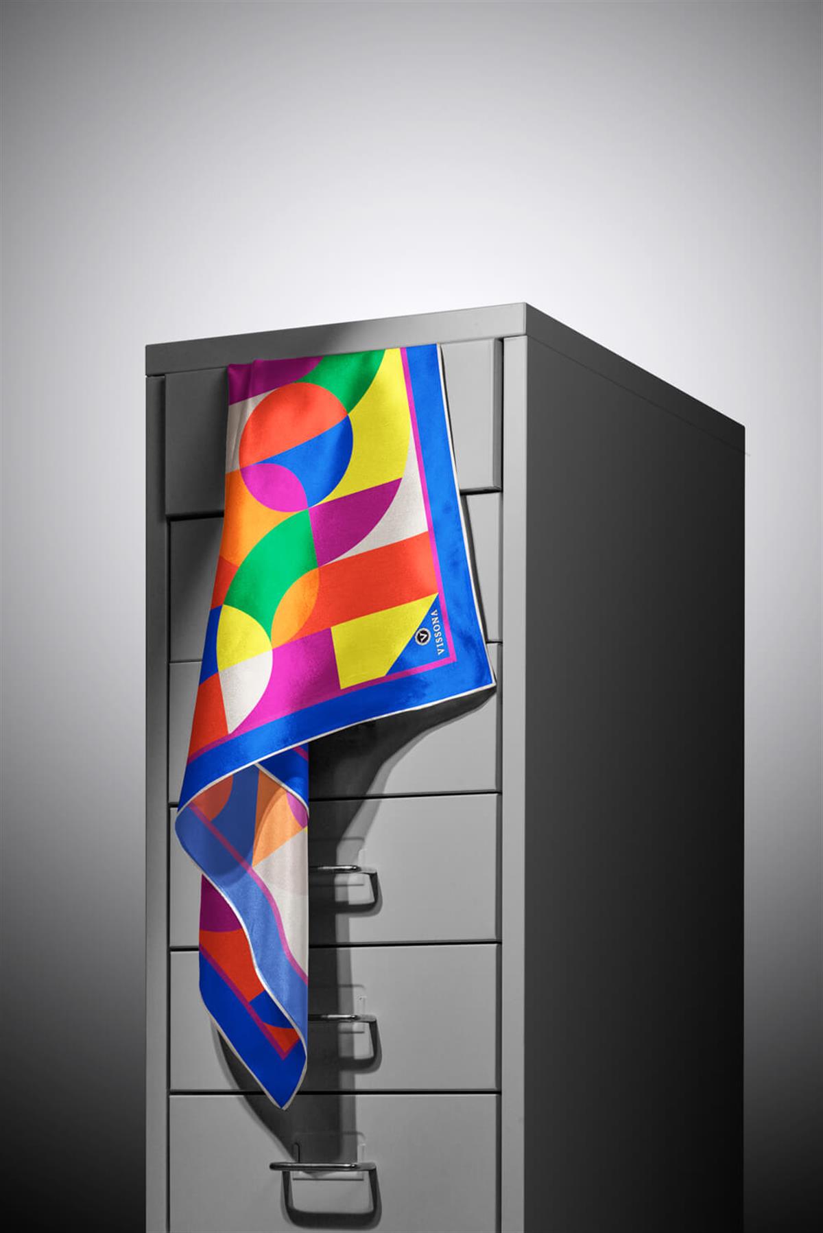 %100 Twill Renk Bloklu Çizgili Desenli Saks - Turuncu Renkli 90x90 Eşarp Dikim Şekli: El Dikişii