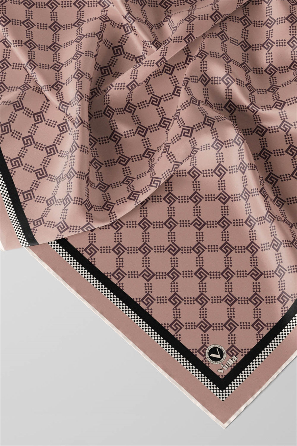 Twill Minik Motifli Geometrik Desenli Pudra Renkli 90x90 Eşarp (İpek İçermez) Dikim Şekli : El Dikişi