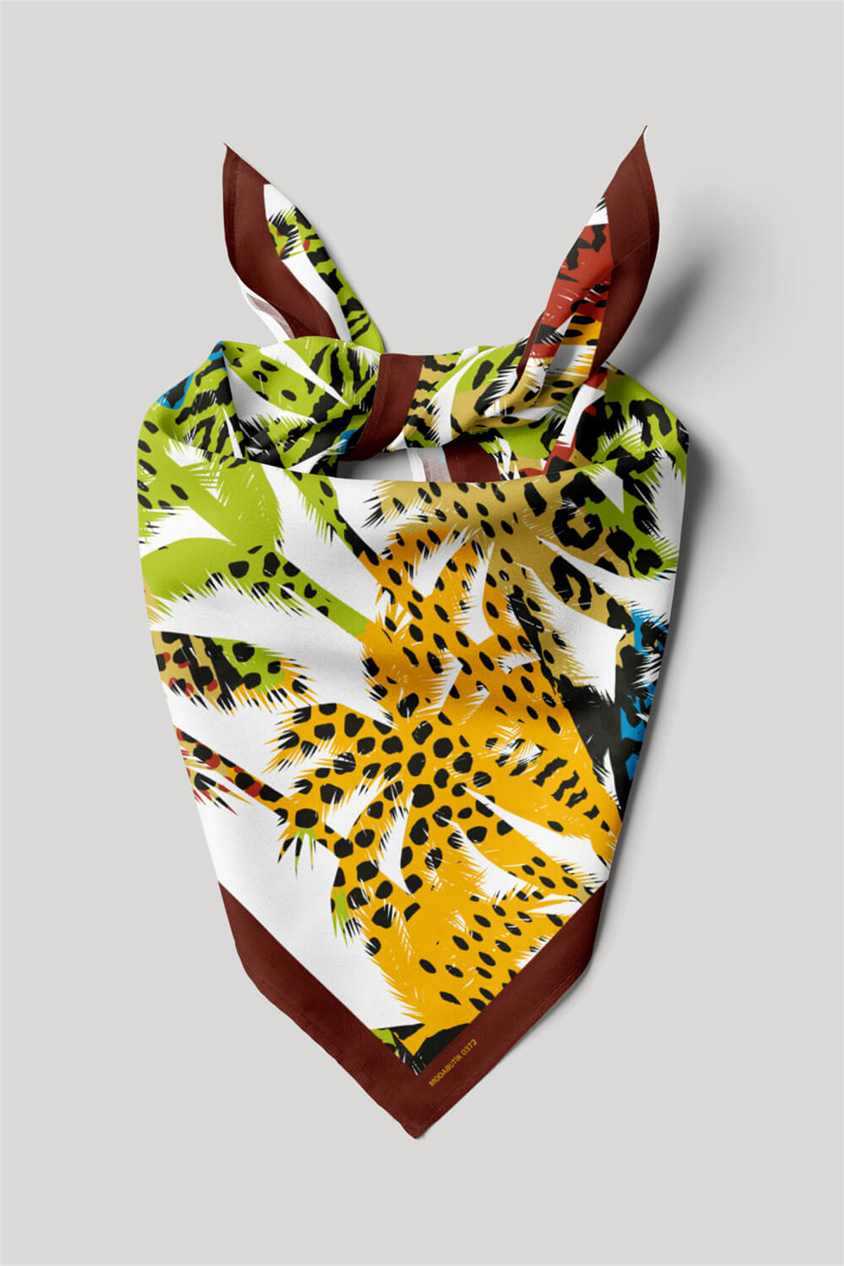 C114 Kadın Egzotik Desenli Bandana 50x50 Yeşil Sarı DG0372-22