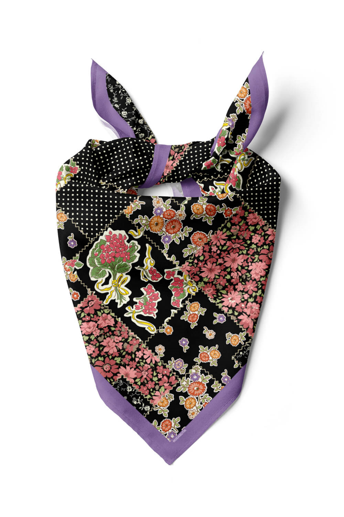 A47 Kadın Patchwork Desenli Bandana 50x50 DG0114-22