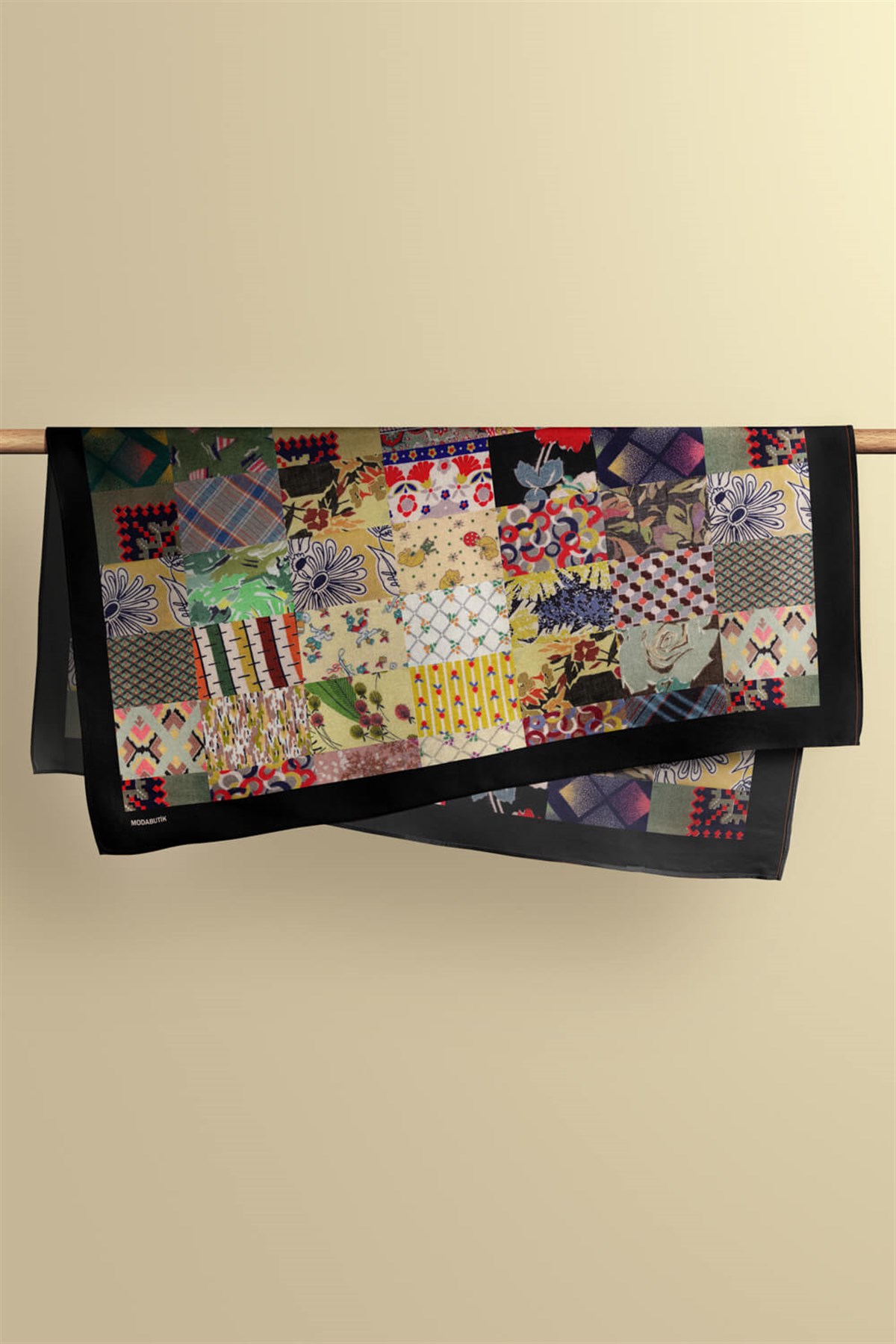 Violla D99 Kadın Patchwork Desenli Bandana 50x50 Yeşil Sarı DG0259-22
