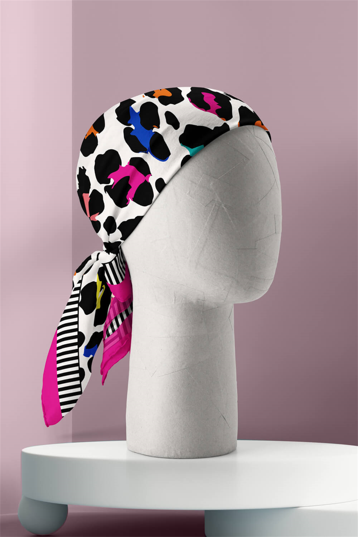 B42 Modabutik Renkli Leopar Desenli Bandana