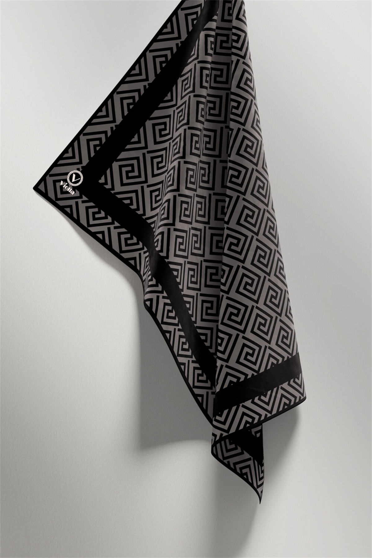 Twill Minimalist Desenli Füme Renkli 90x90 Eşarp (İpek İçermez) Kenar Dikiş Şekli El Dikişli
