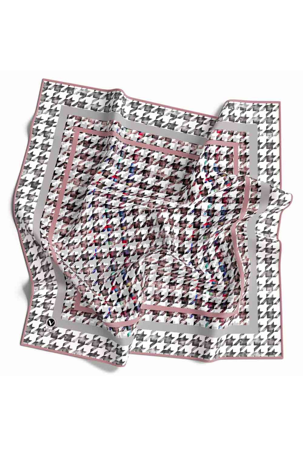Twill Kazayağı Desenli Pudra Renkli 90x90 Eşarp (İpek İçermez) Kenar Dikiş Şekli El Dikişli