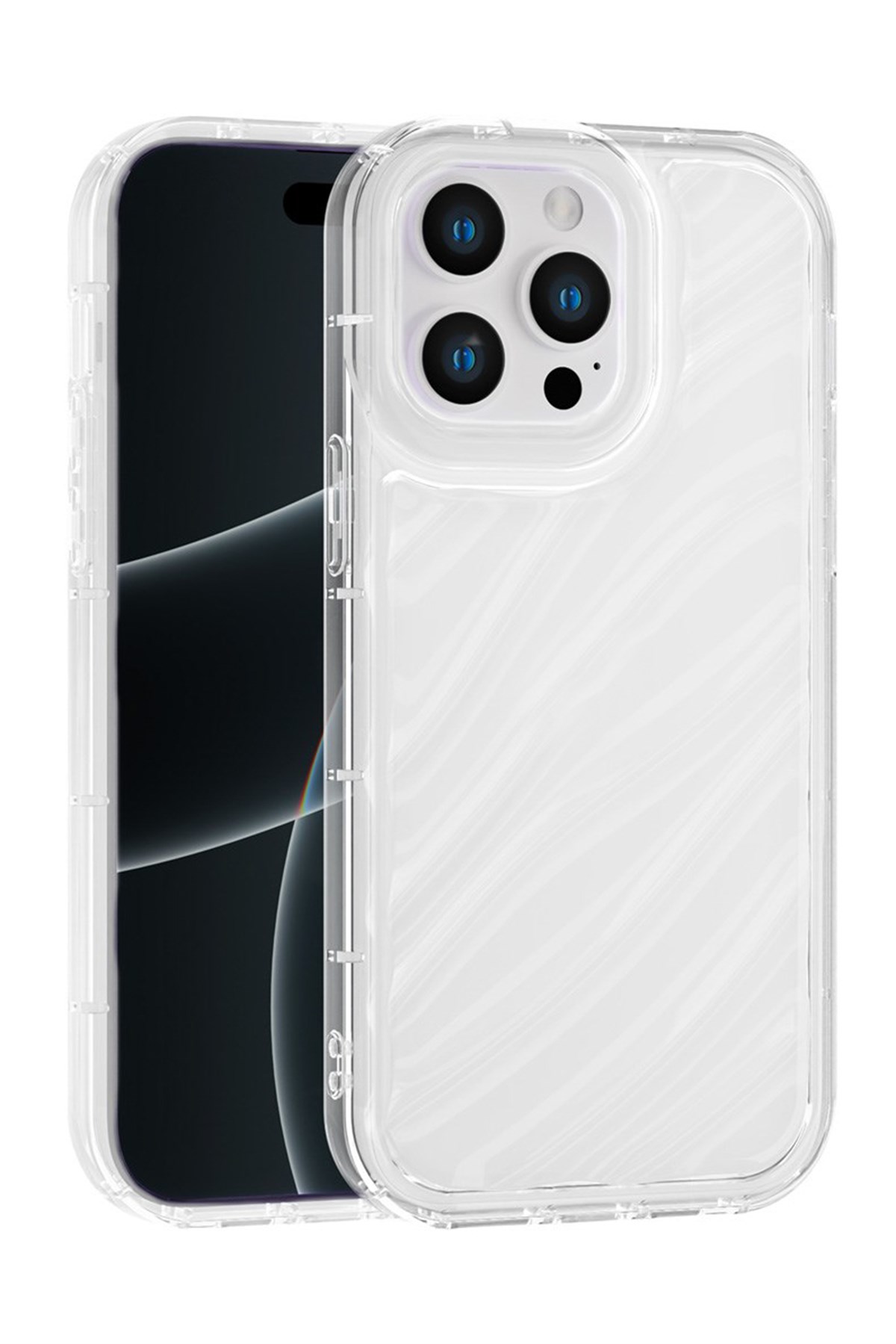 iPhone 14 Pro Max Kılıf – Kabartmalı Parlak Desenli Darbe Emici Silikon Telefon Kılıfı