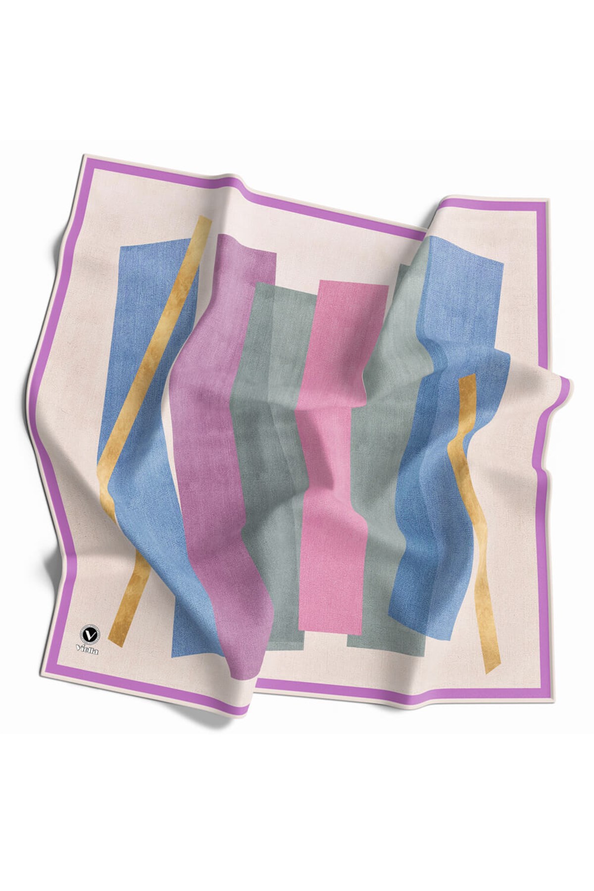 Twill Geometrik Desenli Pembe Renkli 90x90 Eşarp (İpek İçermez) Kenar Dikiş Şekli El Dikişli