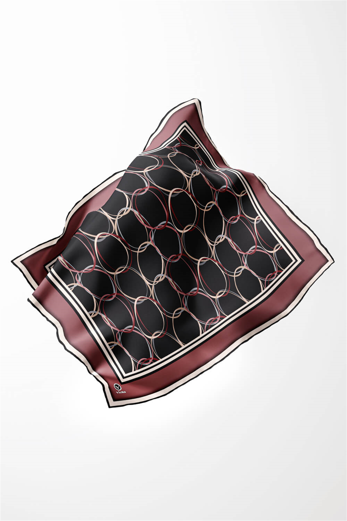 Twill Halka Desenli Gül Kurusu Renkli 90x90 Eşarp (İpek İçermez) Kenar Dikiş Şekli El Dikişli