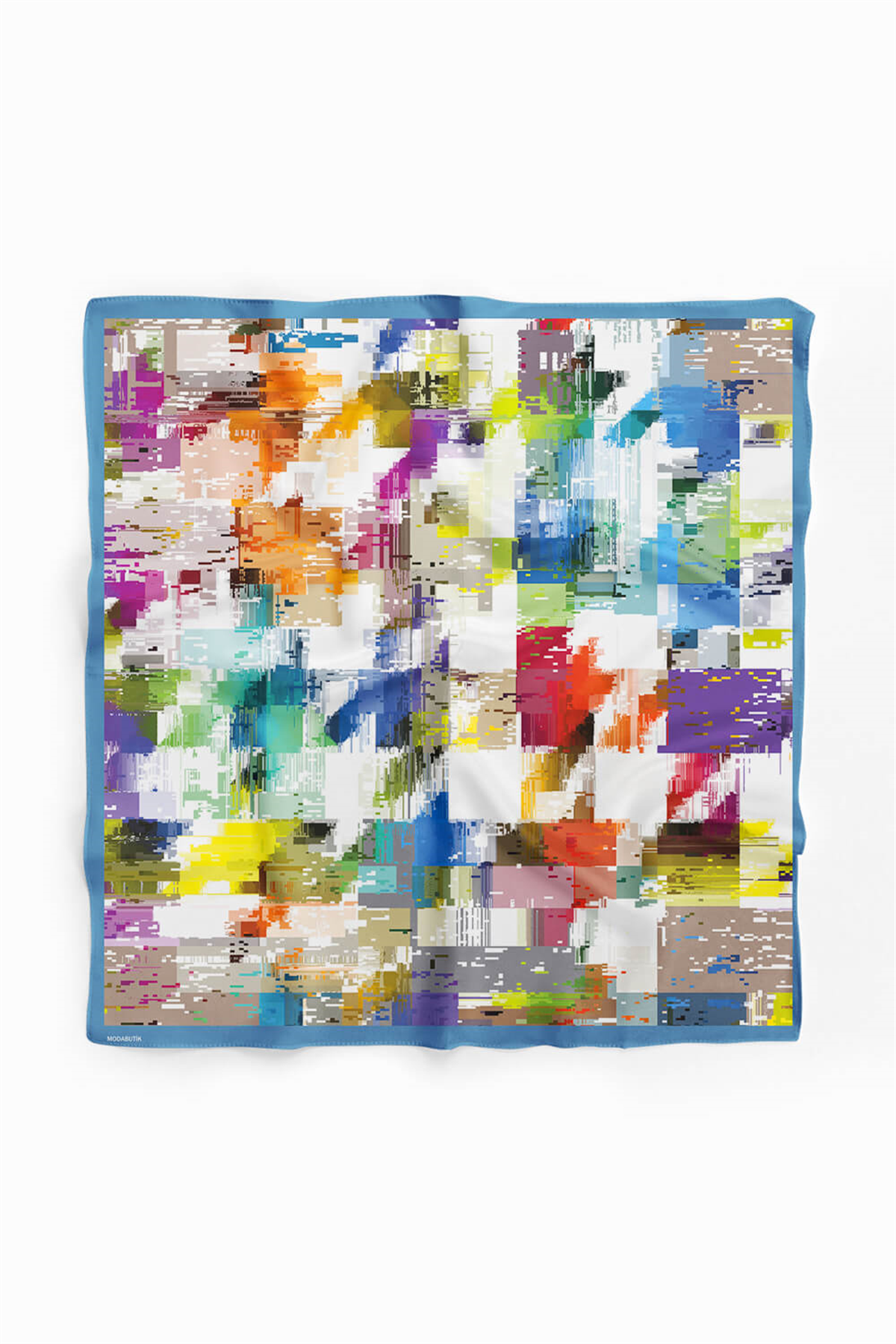 D78 Kadın Ekose Desenli Bandana 50x50 Mavi DG0197-22