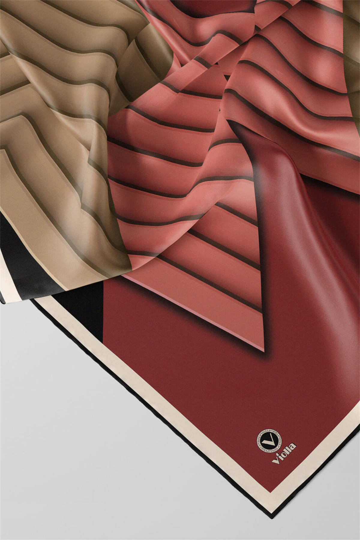 Rayon Zikzak Çizgi Desenli Gül Kurusu Renkli 90x90 Eşarp (İpek İçermez) Dikim Şekli : El Dikişi