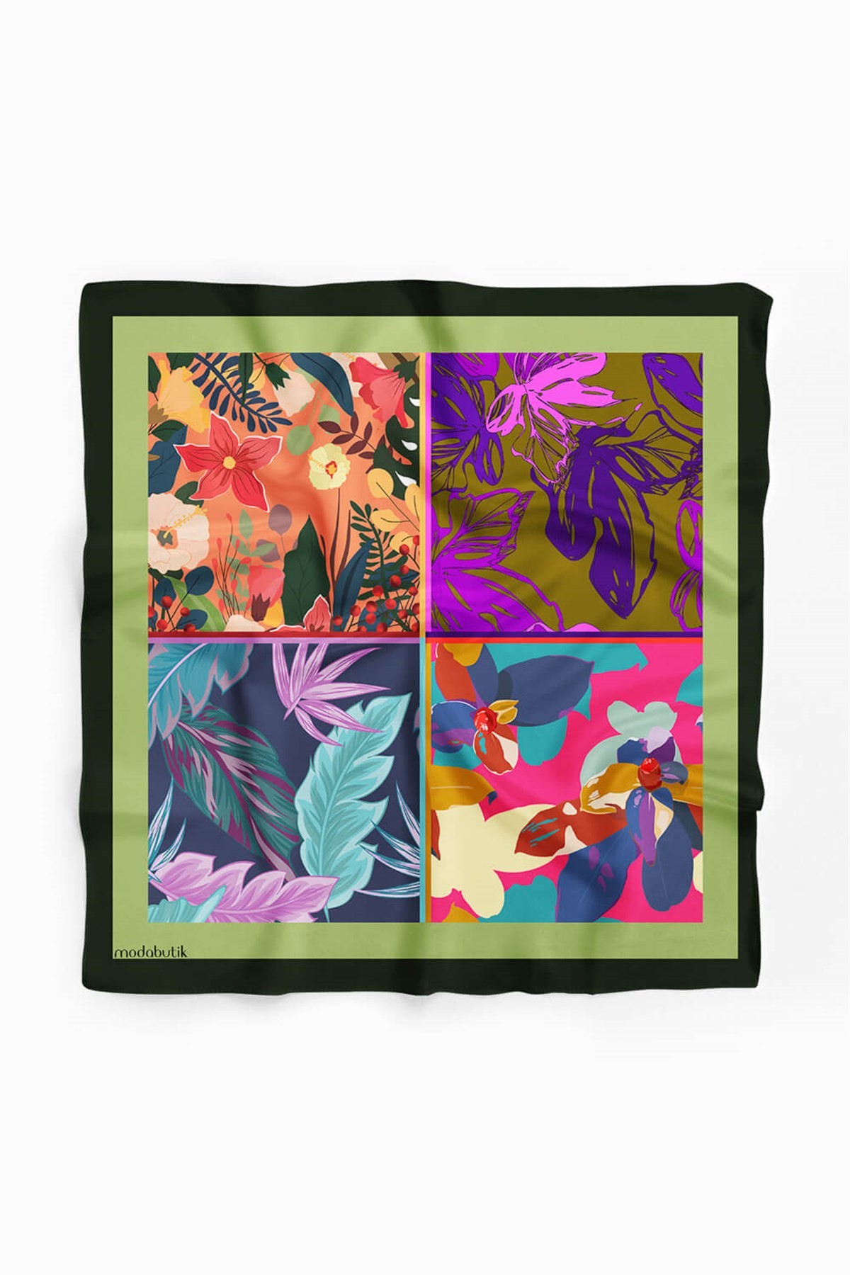 Violla A61 Kadın Turkuaz Mavi Çiçekli Desenli 50x50 Bandana HYL DG01269-22