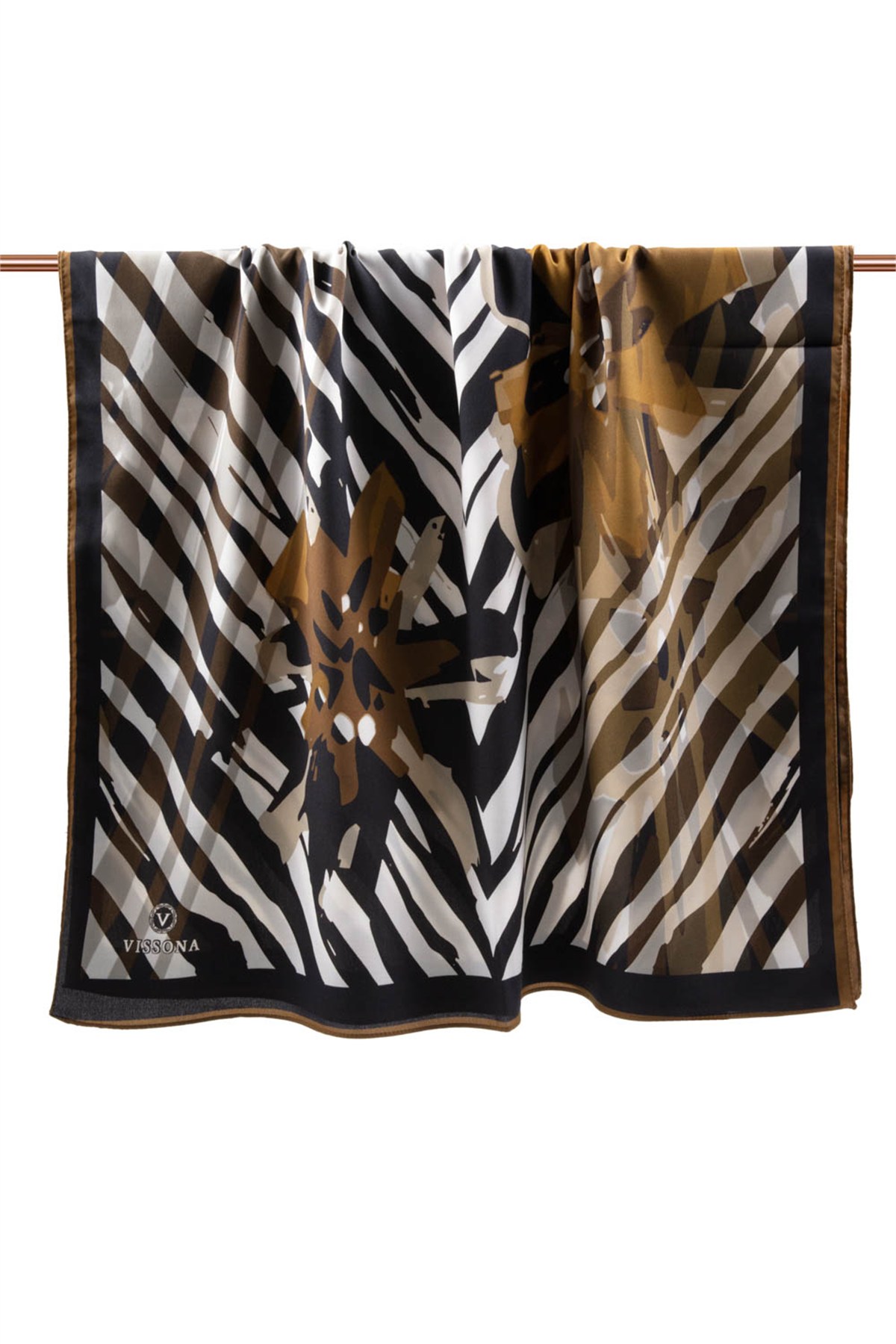 KREP ZEBRA VE ÇİÇEK DESENLİ HARDAL RENKLİ 75X195 KIRIŞMAZ ŞAL