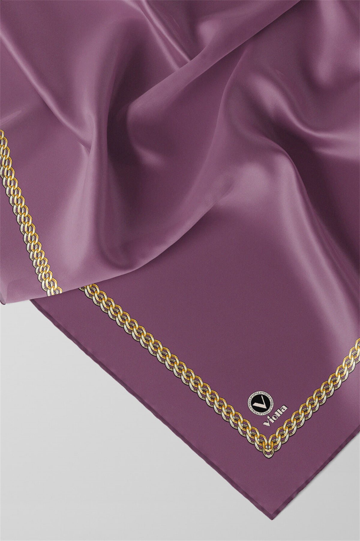 Twill Kenar Motifi Zincir Desenli Düz Lila Renkli 90x90 Dikim Şekli : El Dikişi Eşarp (İpek İçermez)