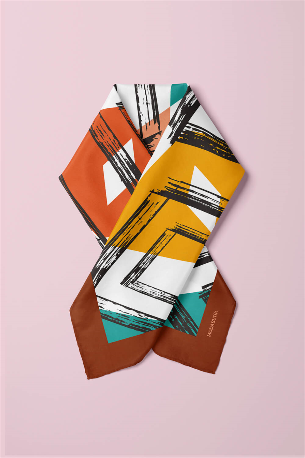 V24 Kadın Geometrik Desenli Bandana 50x50 Yeşil DG0447-22