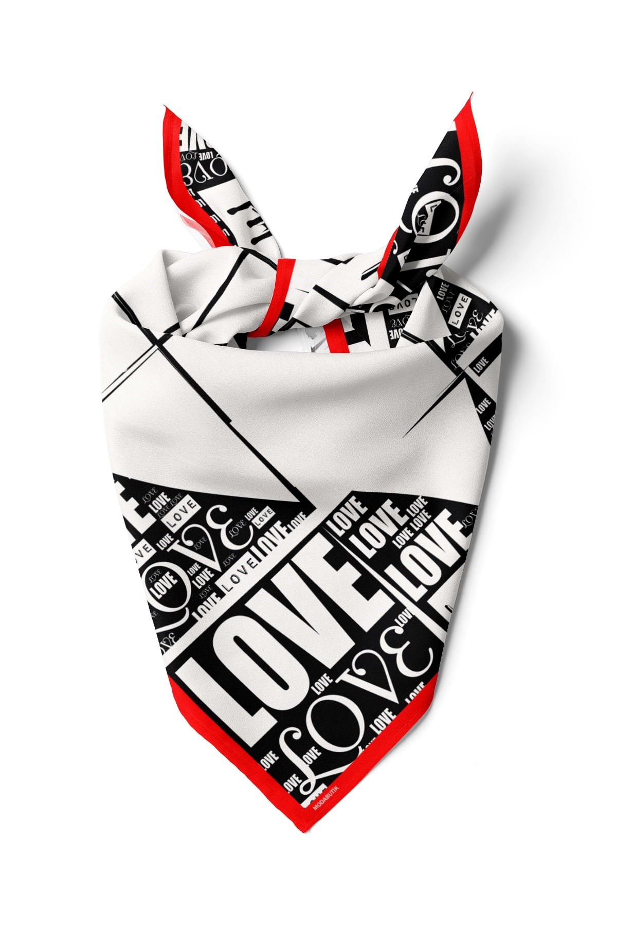 Violla A30 Kadın Love Desenli Bandana 50x50 Siyah Beyaz DG0135-22