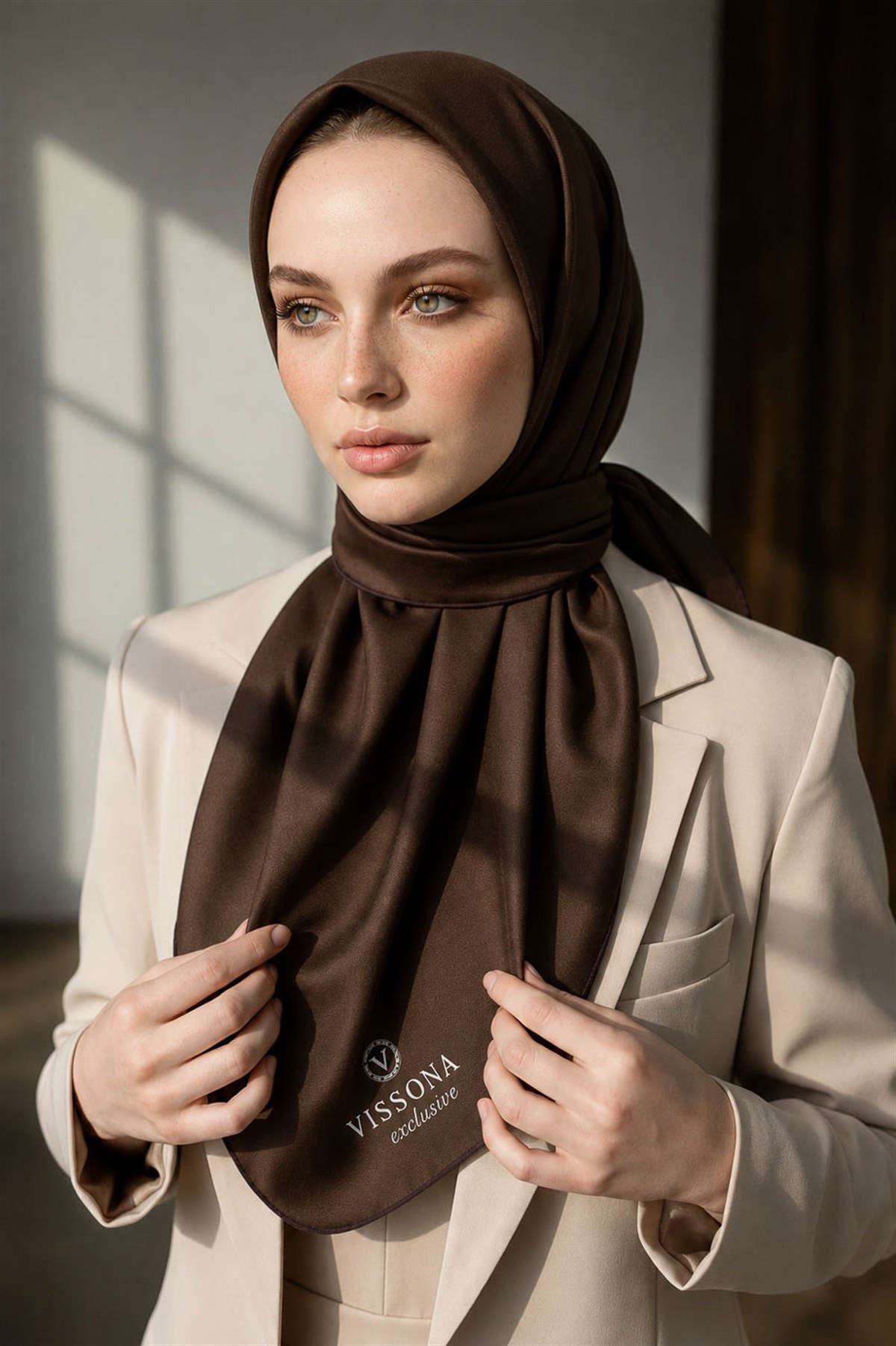 %100 Twill İpek Düz Kahverengi Renkli Daha Tok Exclusive Serisi 90x90 Eşarp Dikim Şekli : El Dikişi