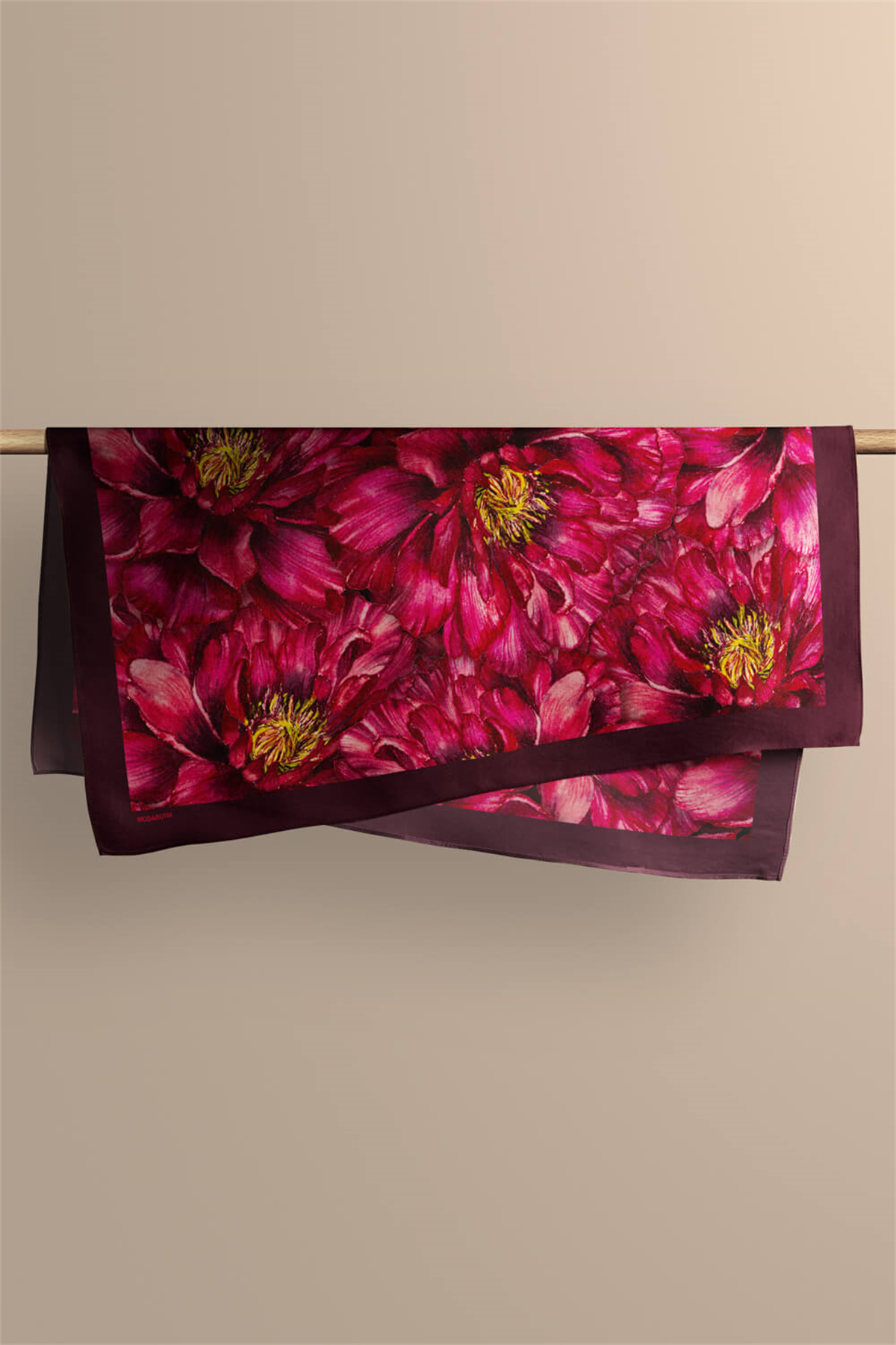 F50 Kadın Gül Desenli Bandana 50x50 Kırmızı DG0325-22