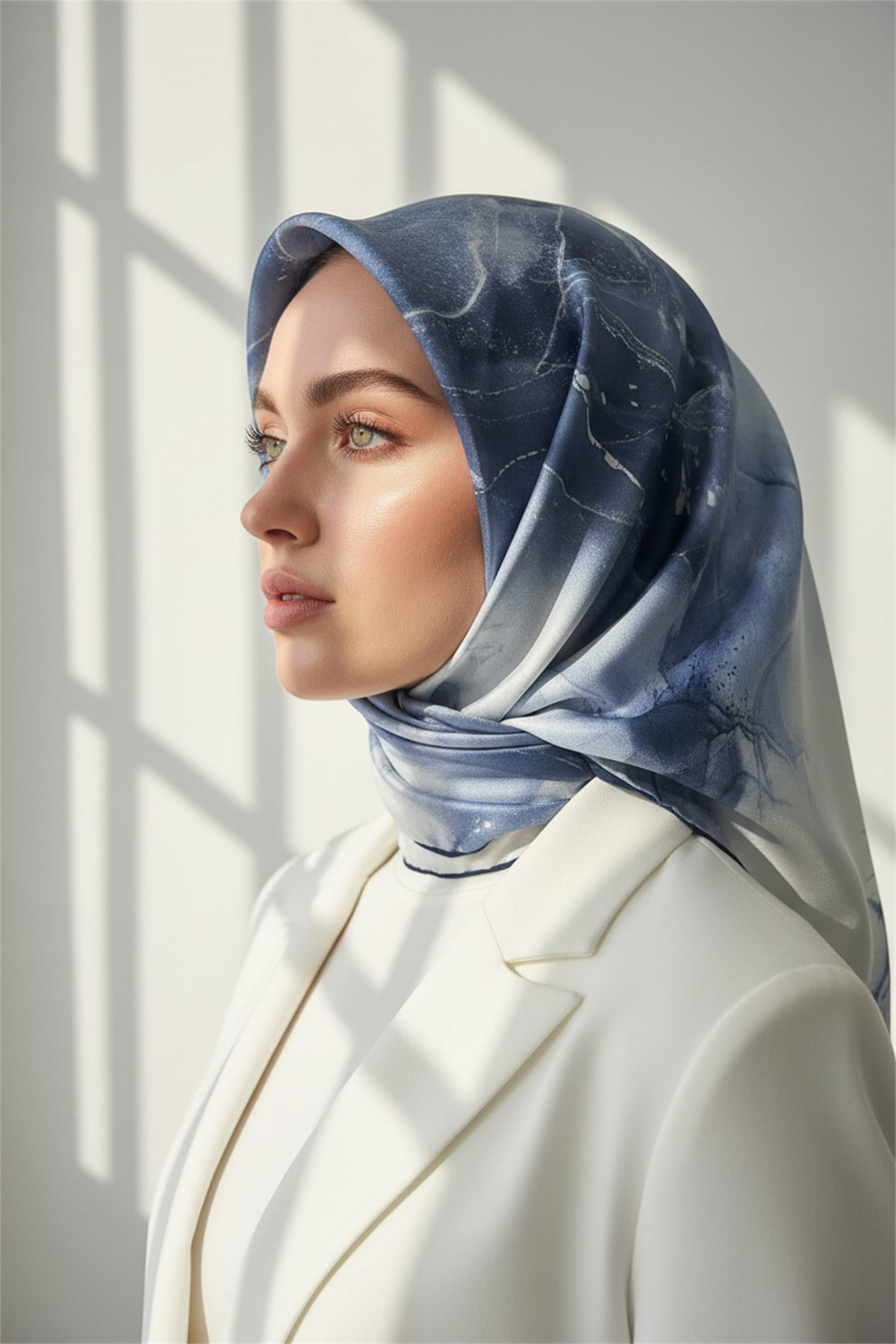 %100 Twill İpek Eşarp 90x90 Mermer Desenli El Dikişli Kadın Eşarp