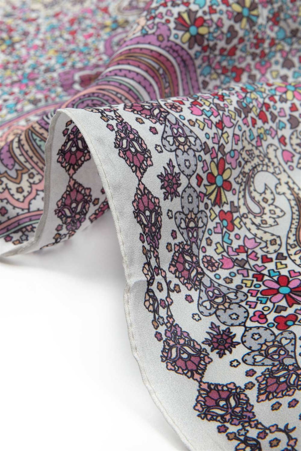 100% İpek Etro Desenli Gri - Taba Renkli 92x210 Şal