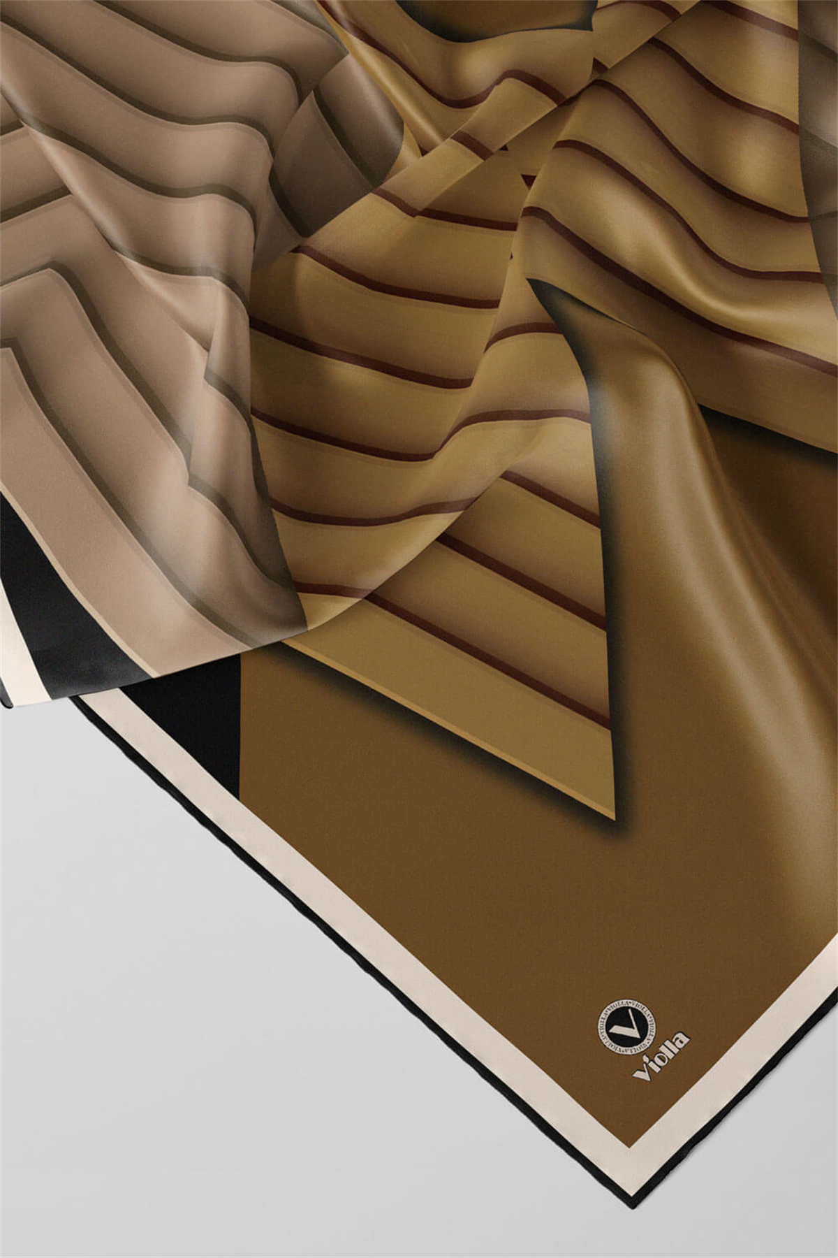 Rayon Zikzak Çizgi Desenli Hardal Renkli 90x90 Eşarp (İpek İçermez) Dikim Şekli : El Dikişi