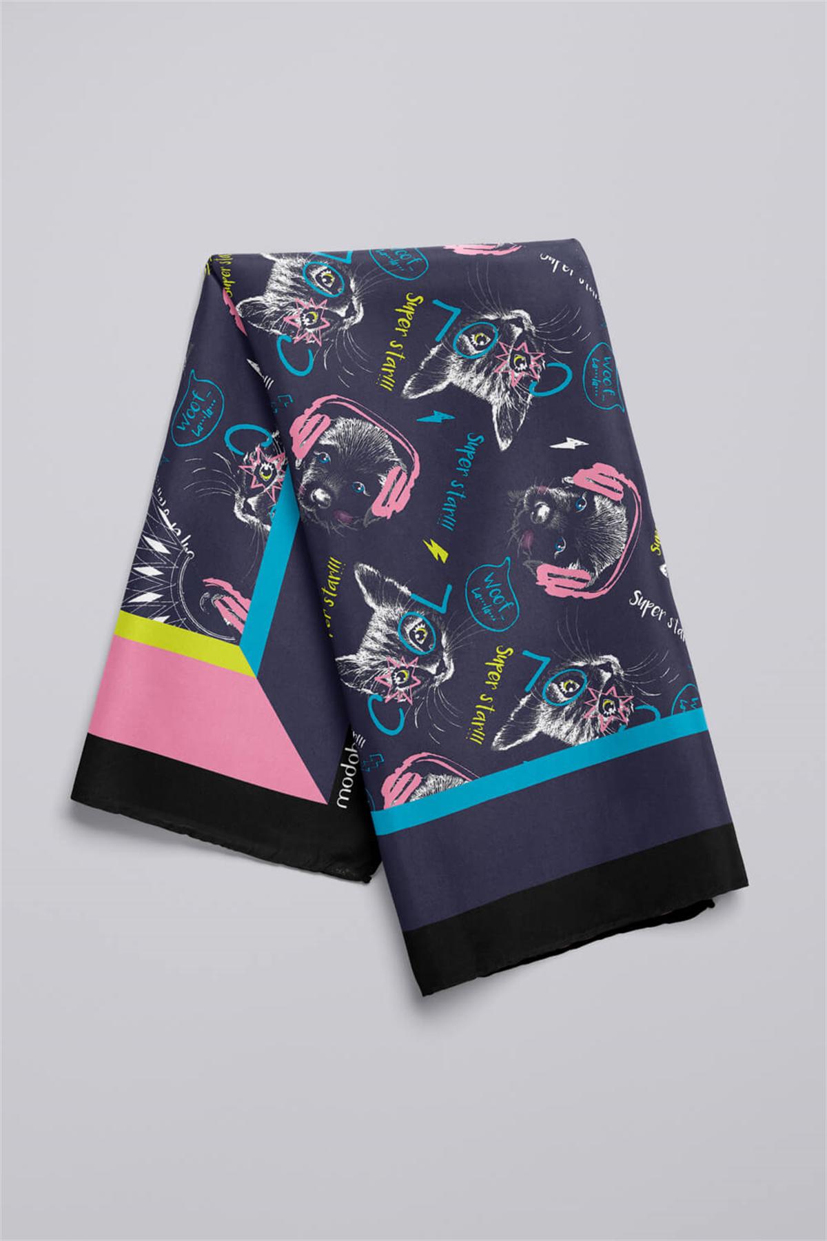 H2 Kadın Mavi Süper Star Desenli 50x50 Bandana