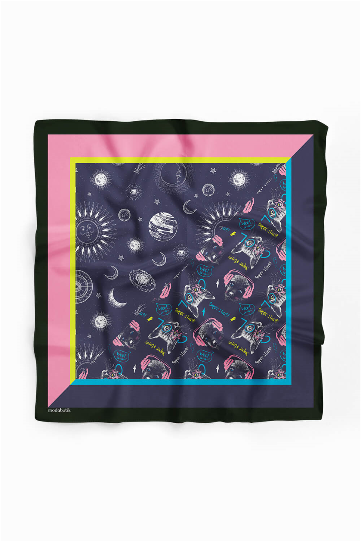 H2 Kadın Mavi Süper Star Desenli 50x50 Bandana