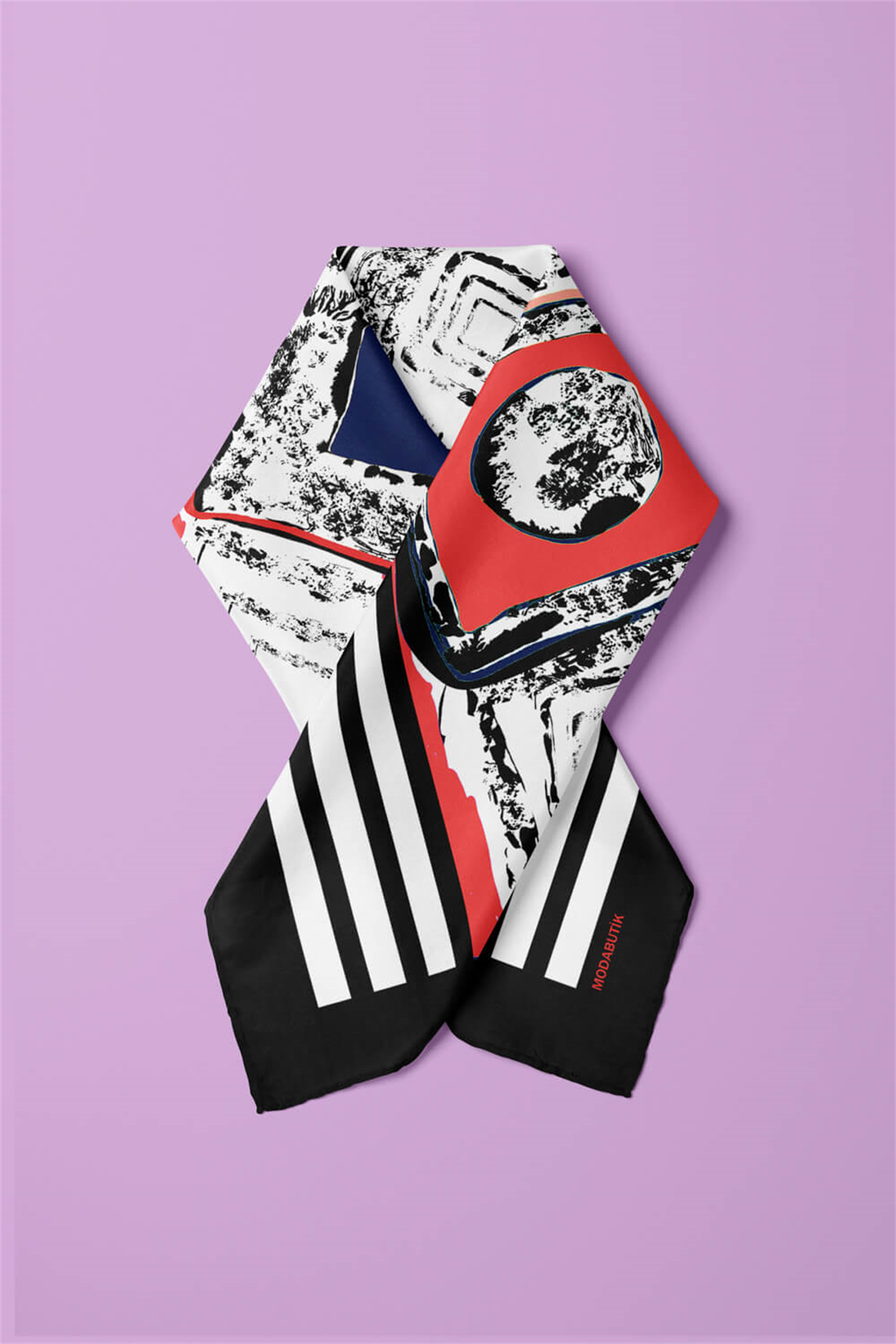 Kadın Kırmızı Sina Desenli 50x50 Bandana DG1030-22