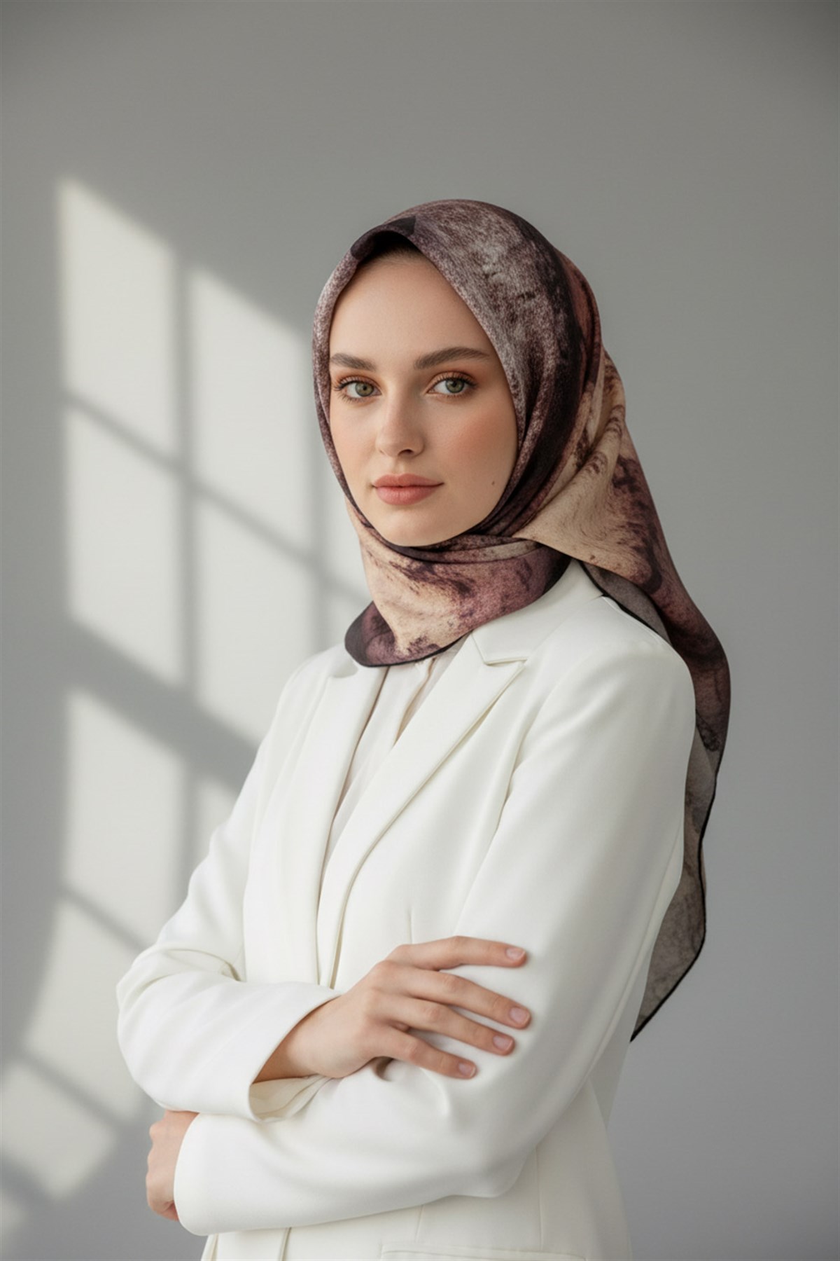 % 57 İPEK % 43 VİSKON Twill İpek Dokulu Ve Geometrik Desenli Pudra - Somon Renkli 90x90 Eşarp Dikim Şekli : El Dikişi