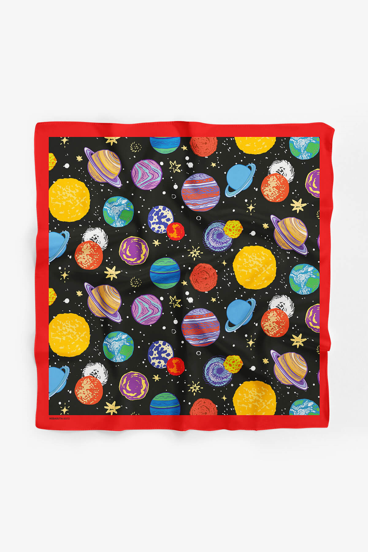 B104 Kadın Gezegen Desenli Bandana Siyah Sarı Mavi DG0373-22 Snz