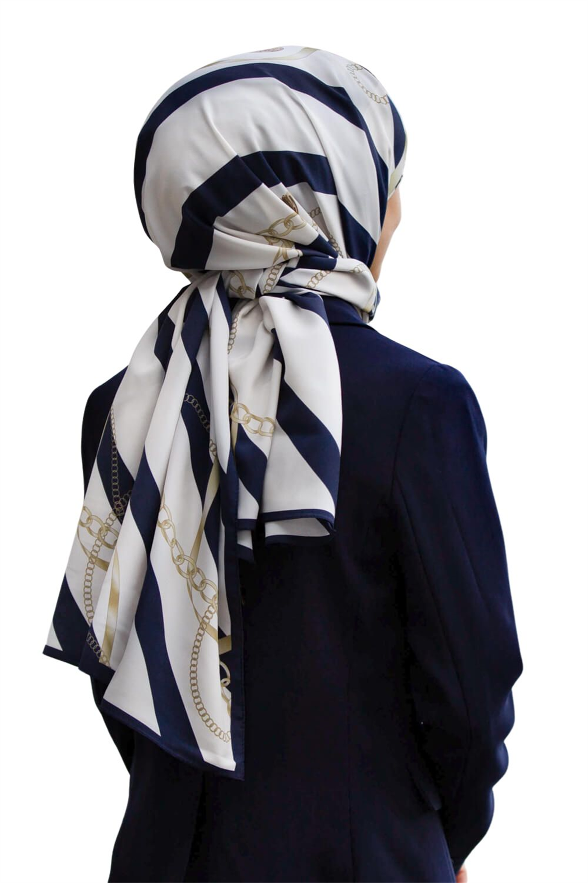 LÜKS MEDİNE İPEĞİ ZİNCİR DESENLİ SİYAH RENKLİ 75X195 KIRIŞMAZ ŞAL MOSS KREP DİKİŞ TİPİ İTALYAN DİKİŞLİ