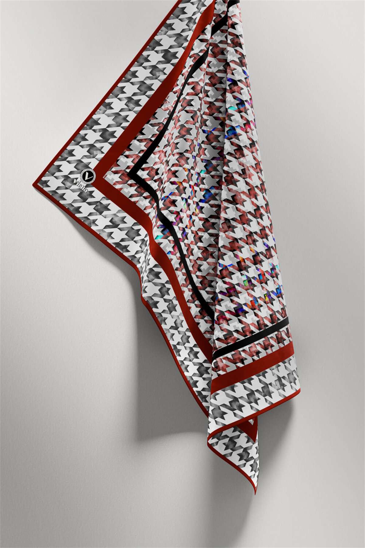 Twill Kazayağı Desenli Bordo Renkli 90x90 Eşarp (İpek İçermez) Kenar Dikiş Şekli El Dikişli