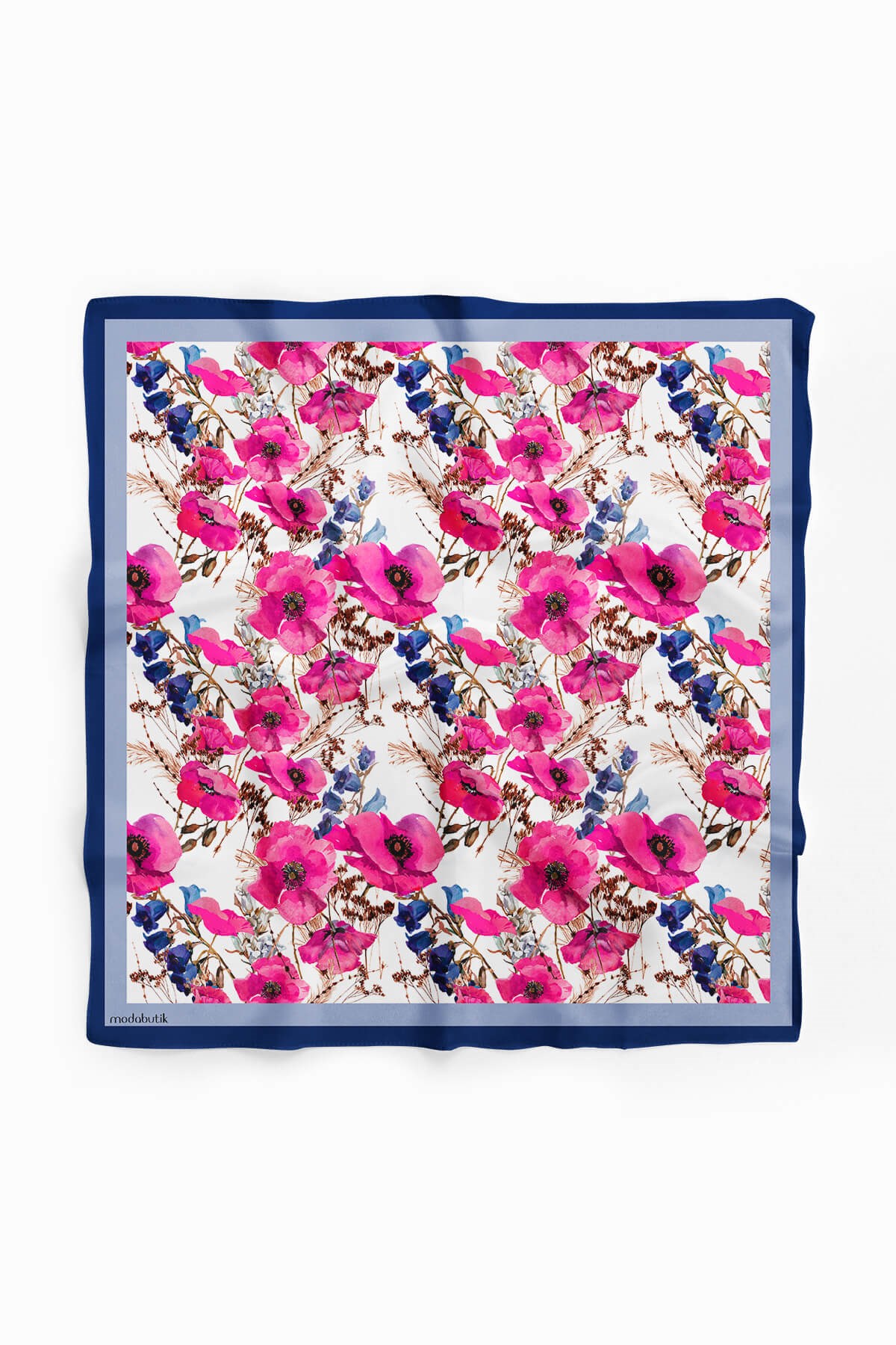 Violla G54 Kadın Pembe Açık Mavi Gelincik Desenli 50x50 Bandana HYL DG0953-22