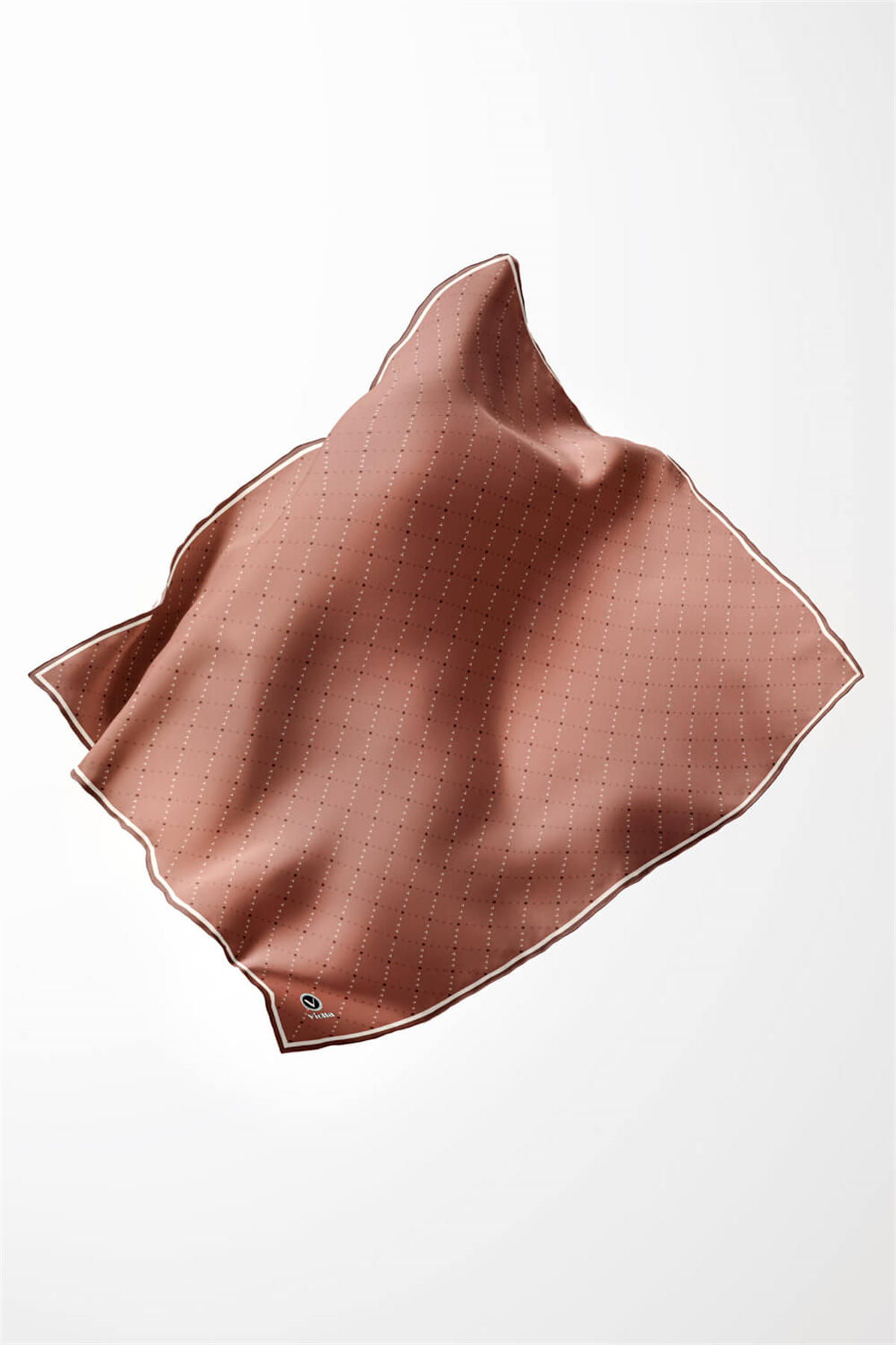 Twill Noktalı V Desenli Bakır Renkli 90x90 Eşarp (İpek İçermez) Kenar Dikiş Şekli El Dikişli