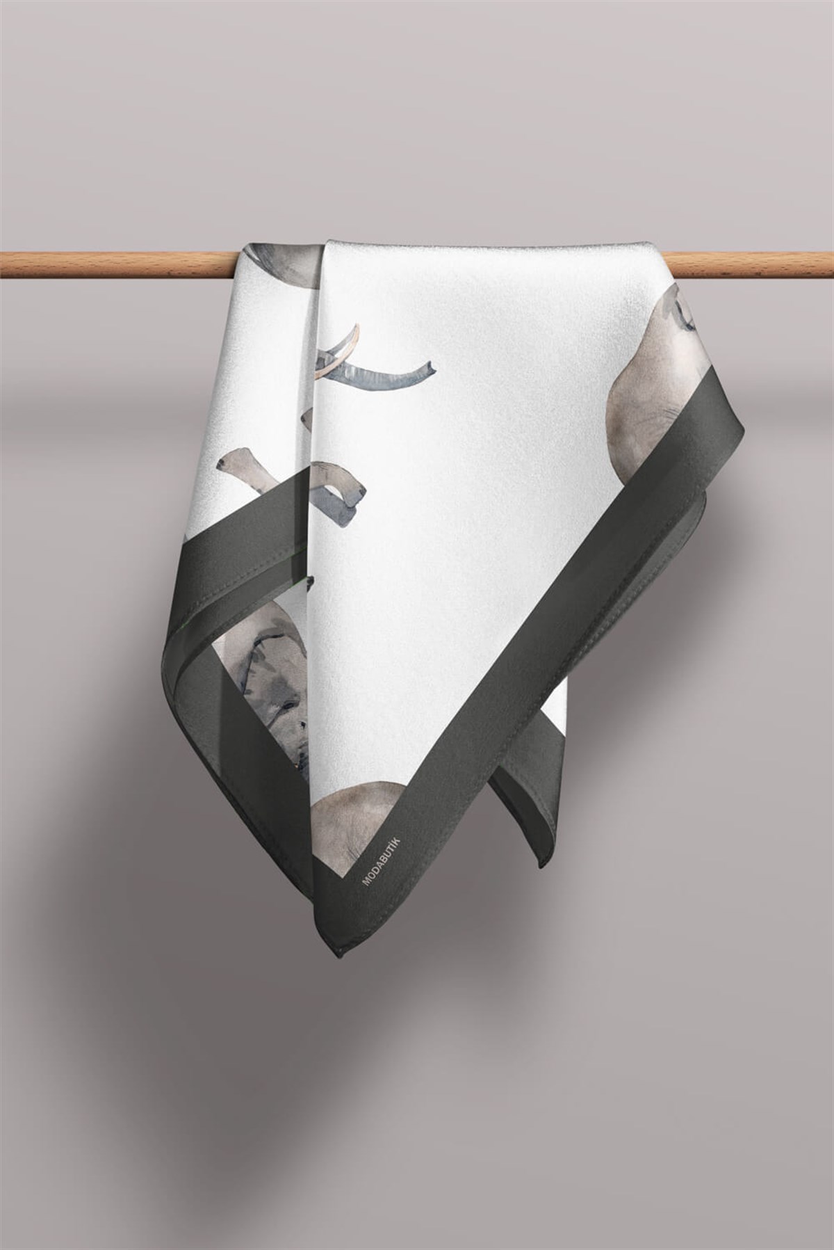 Violla Z10 Kadın Fil Desenli Bandana 50x50 Gri Beyaz DG0492-22 Snz