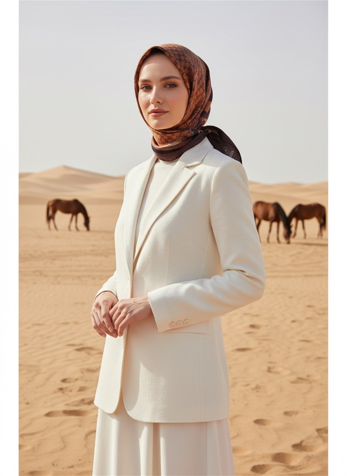 %100 Twill İpek Degrade Desenli Siyah - Taba Renkli 90x90 Eşarp Dikim Şekli : El Dikişi