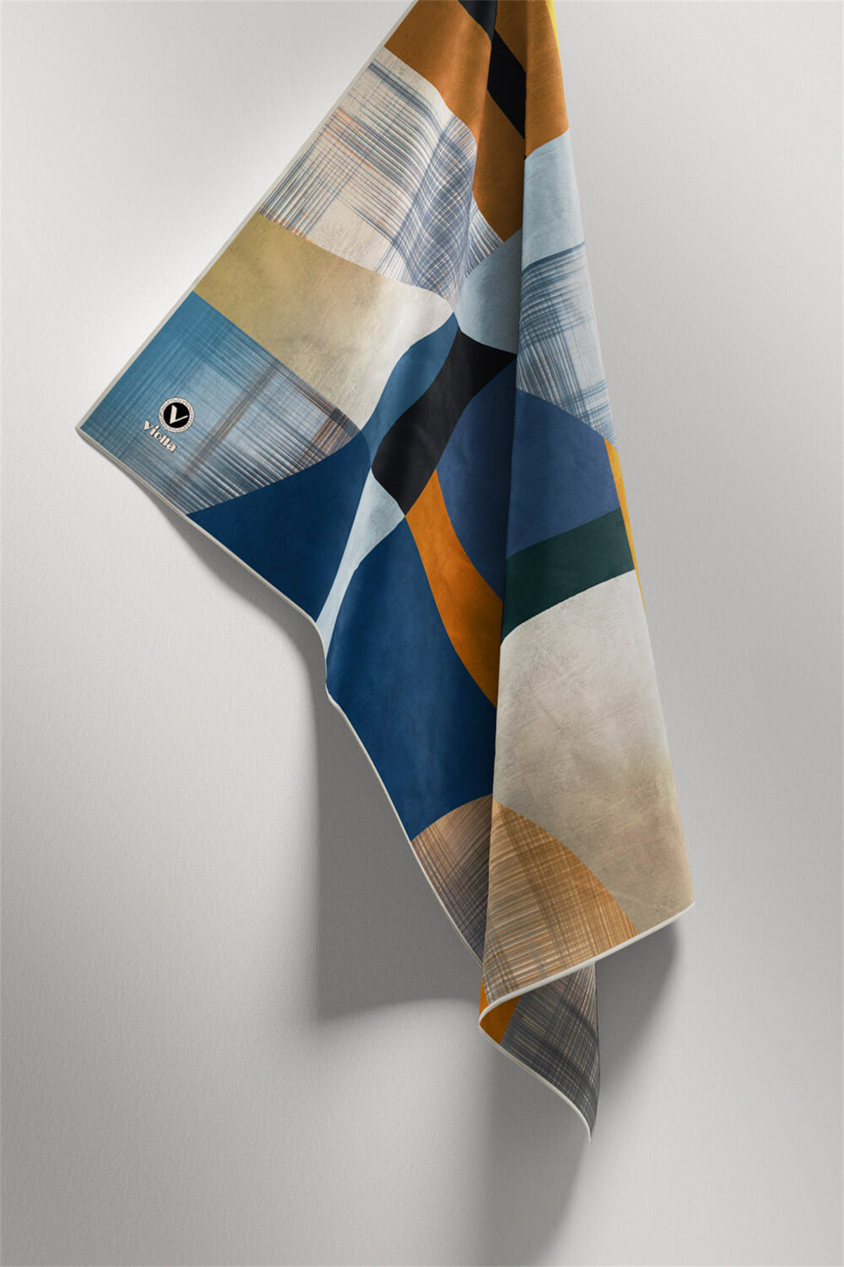 Twill Geometrik Desenli İndigo Renkli 90x90 Eşarp (İpek İçermez) Kenar Dikiş Şekli El Dikişli