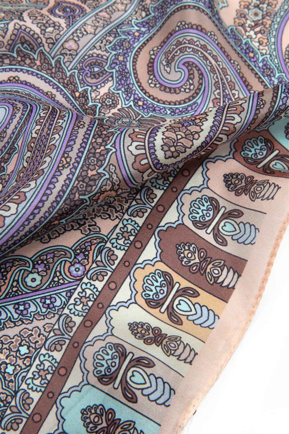 100% İPEK ETRO DESENLİ SOMON RENKLİ ŞAL