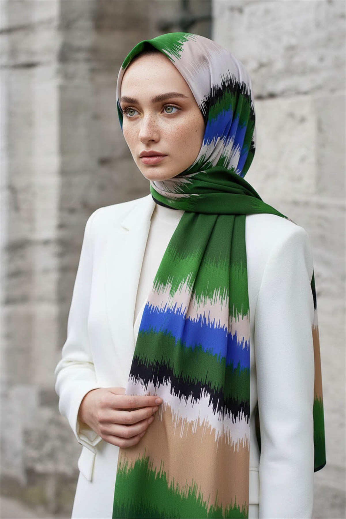 KREP FREKANS DESENLİ ZÜMRÜT YEŞİLİ RENKLİ 75X195 KIRIŞMAZ ŞAL