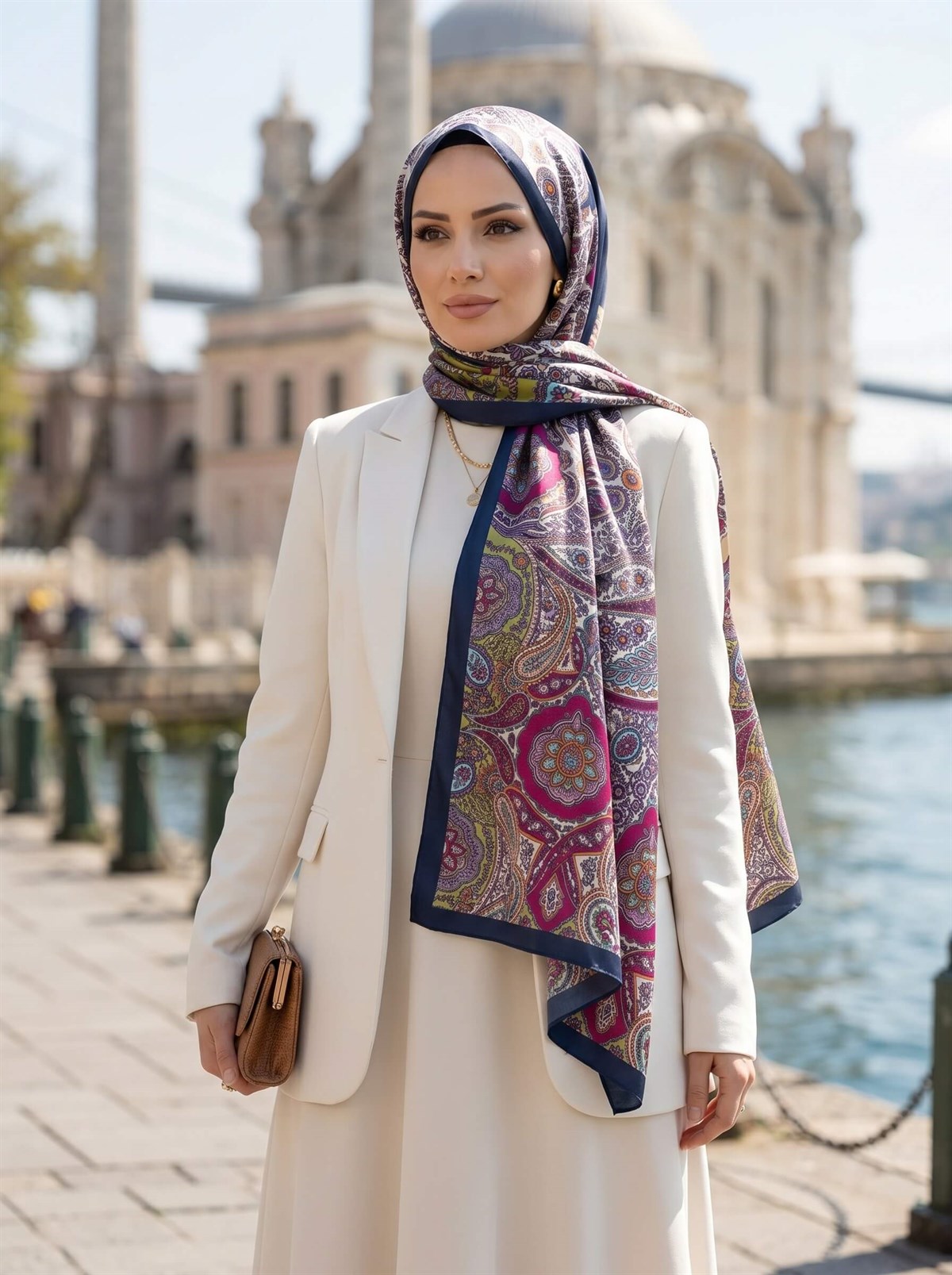 100% İpek Etro Desenli Lacivert Renkli 92x210 Şal