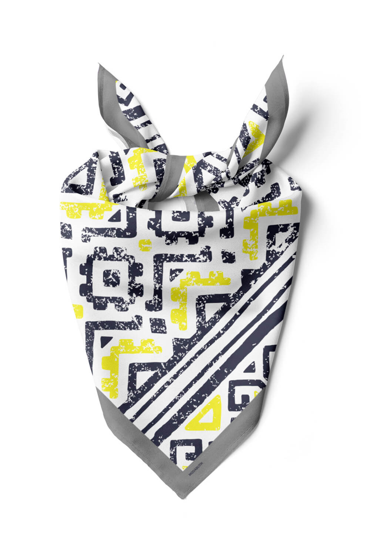 D77 Kadın Geometrik Desenli Bandana 50x50 Sarı DG0431-22