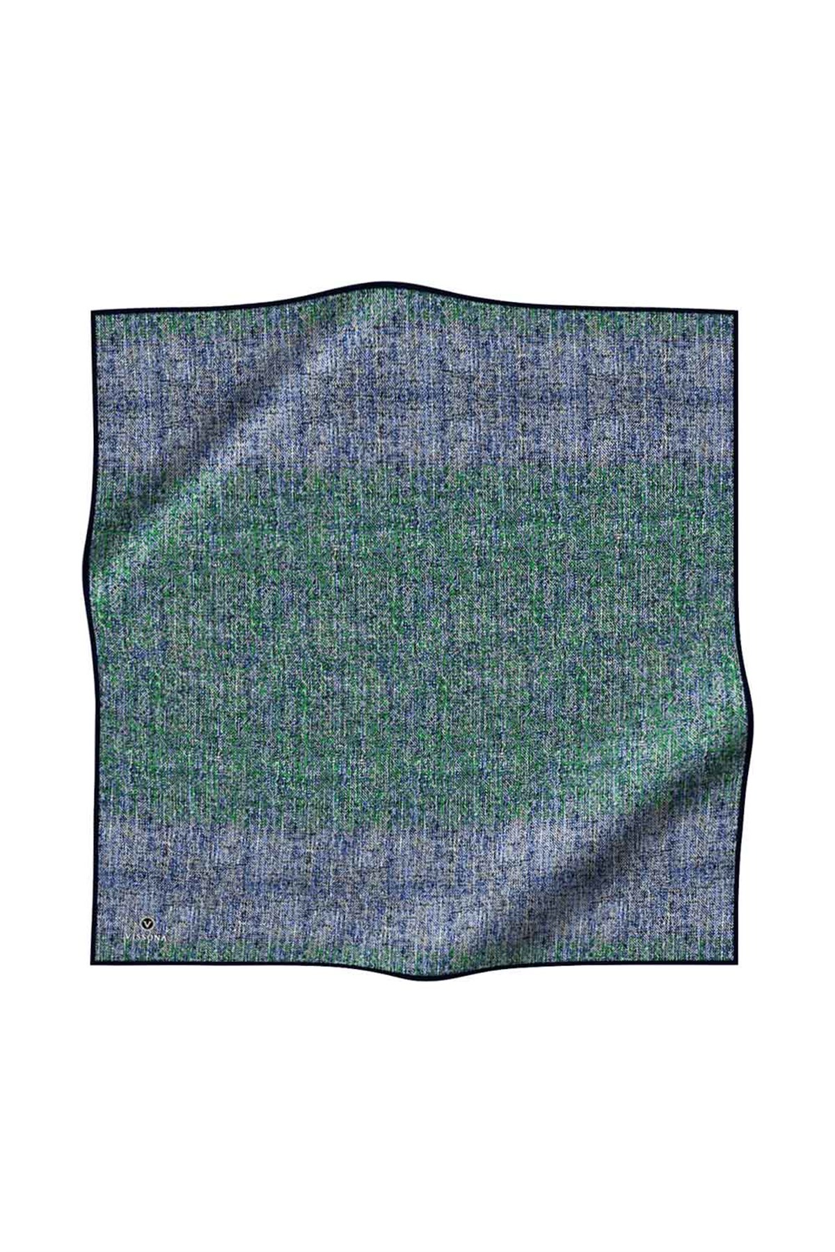 %100 Twill İpek Dokulu Desen Saks - Zümrüt Yeşili Renkli 90x90 Eşarp Kenar Dikiş Şekli El Dikişli