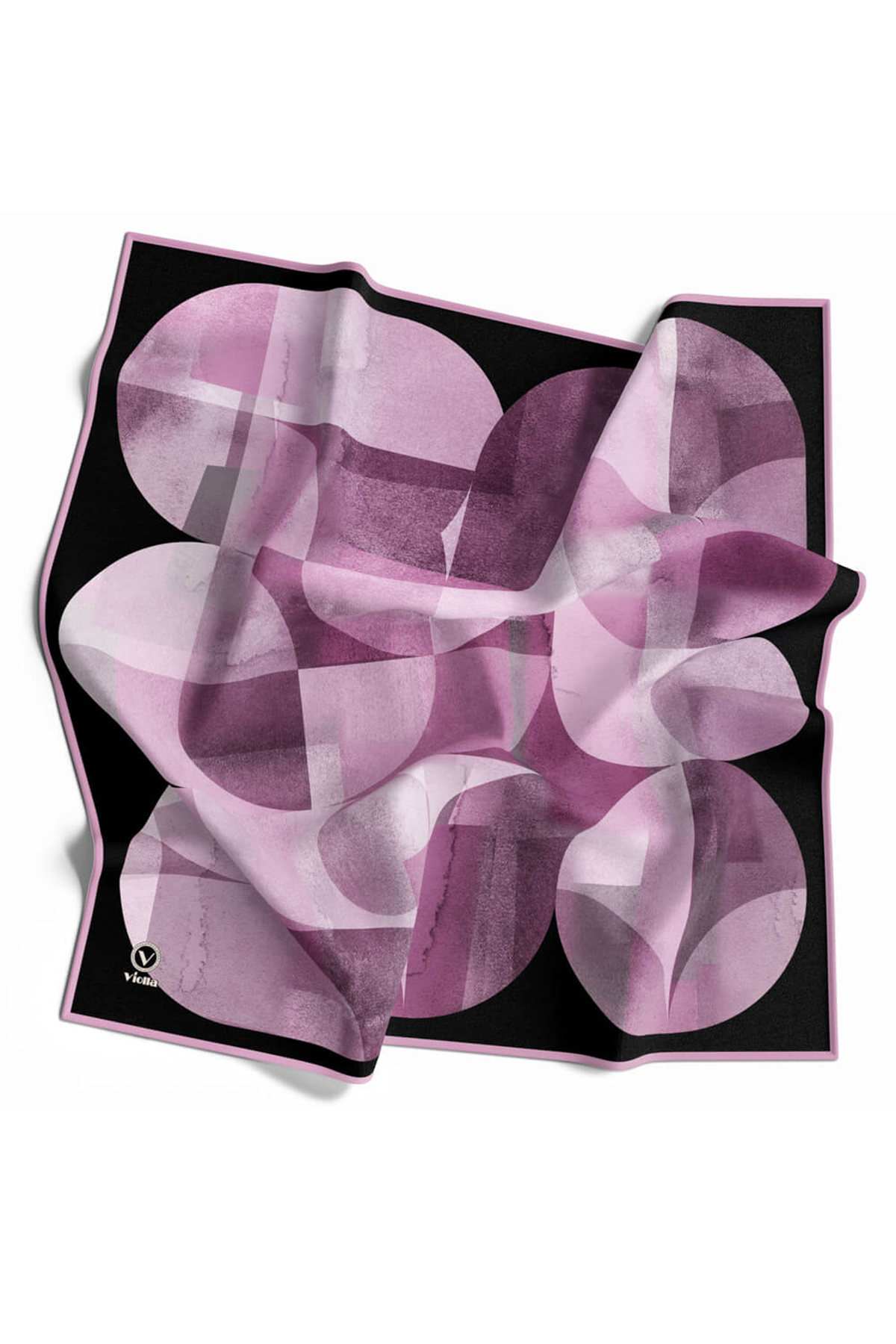 Twill Geometrik Desenli Lila Renkli 90x90 Eşarp (İpek İçermez)Kenar Dikiş Şekli El Dikişli
