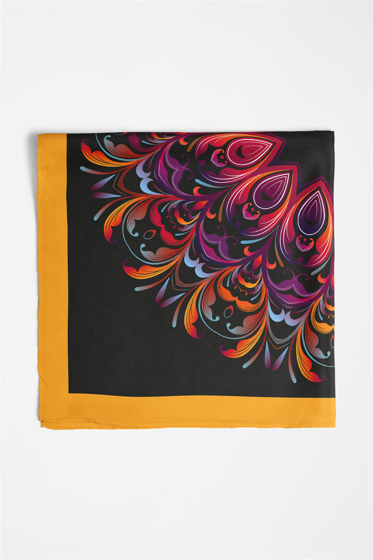 Z35 Kadın Egzotik Desenli Bandana 50x50 Sarı Mor DG0309-22