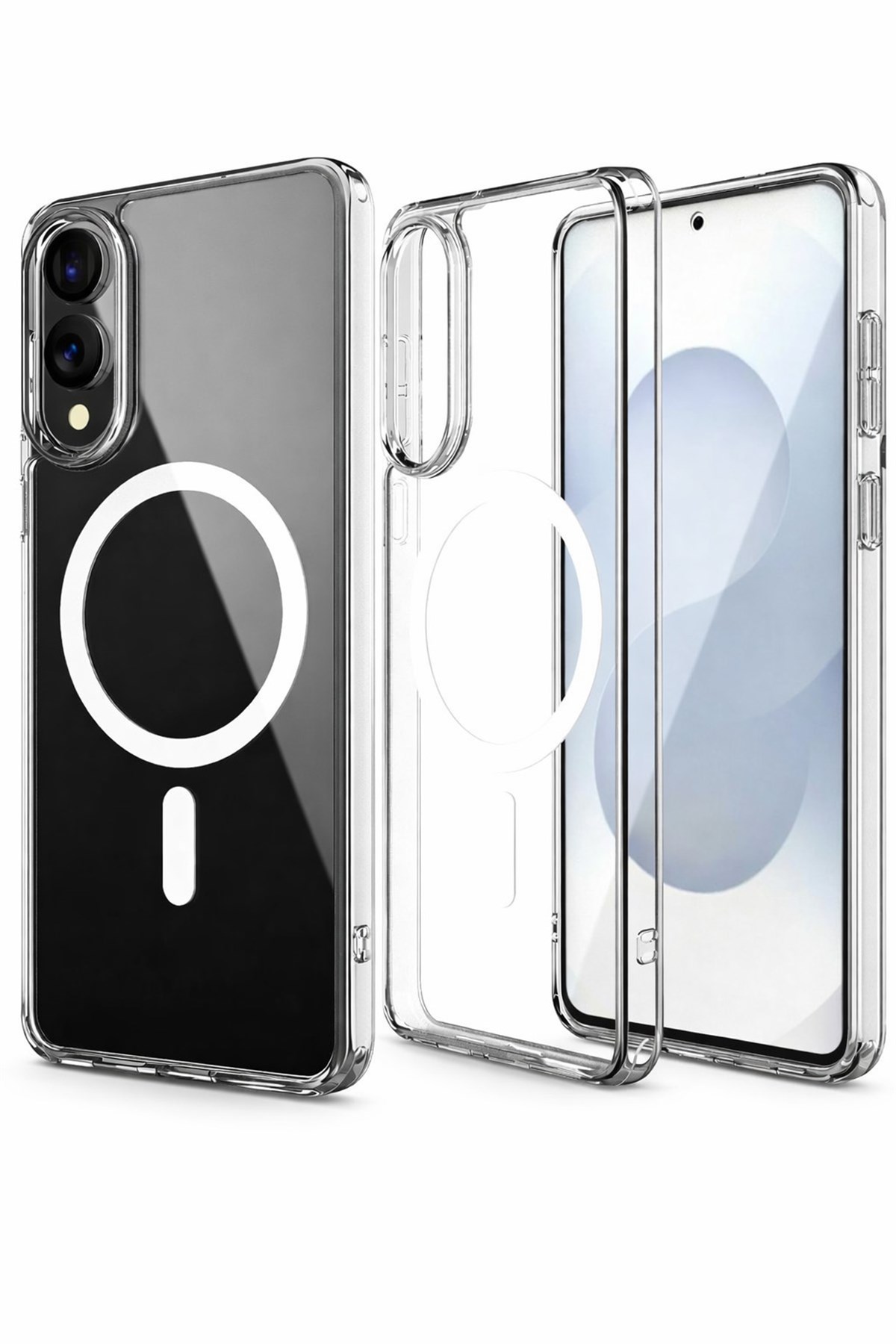 Samsung Galaxy S25 Edge Uyumlu Kamera Korumalı Magsafe Wireless Şarj Özellikli Lüks Şeffaf Silikon Telefon Kılıfı