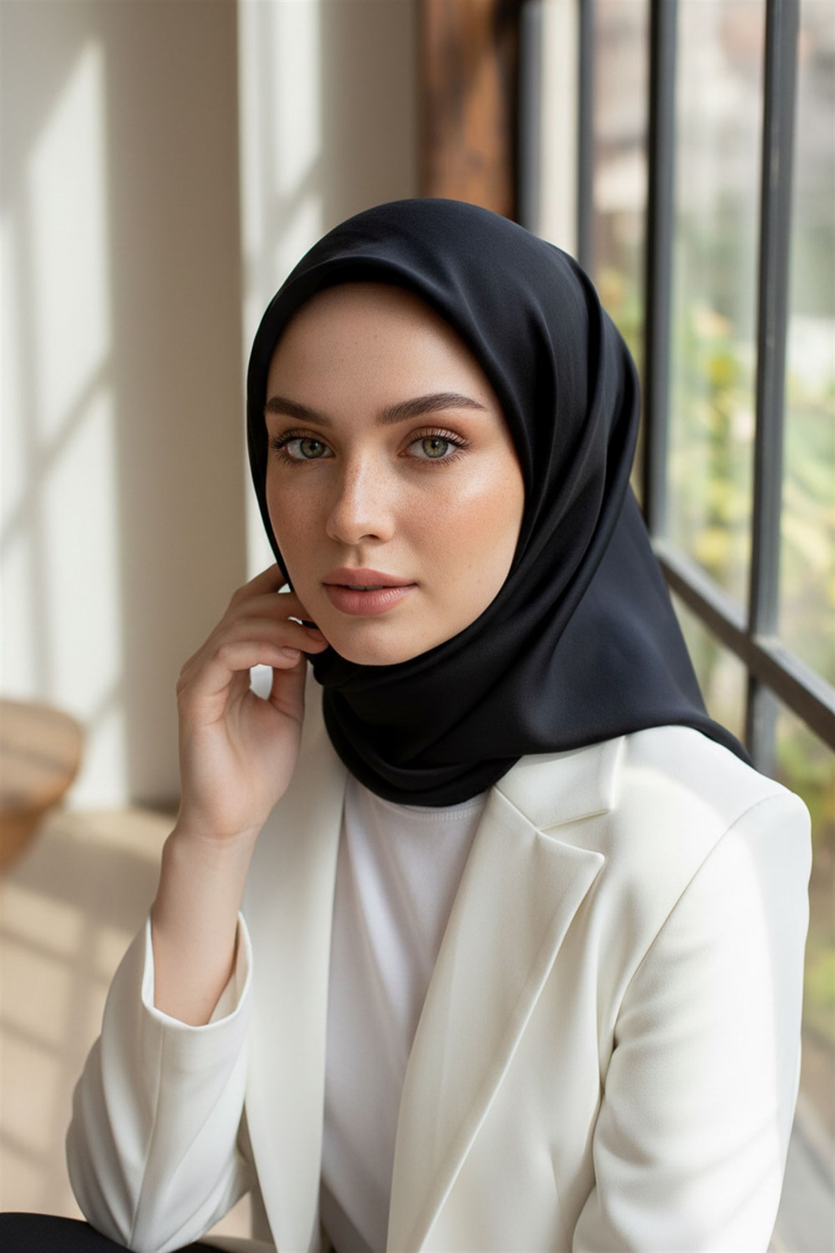 %100 Twill İpek Düz Siyah Renkli Daha Tok Exclusive Serisi 90x90 Eşarp Dikim Şekli : El Dikişi