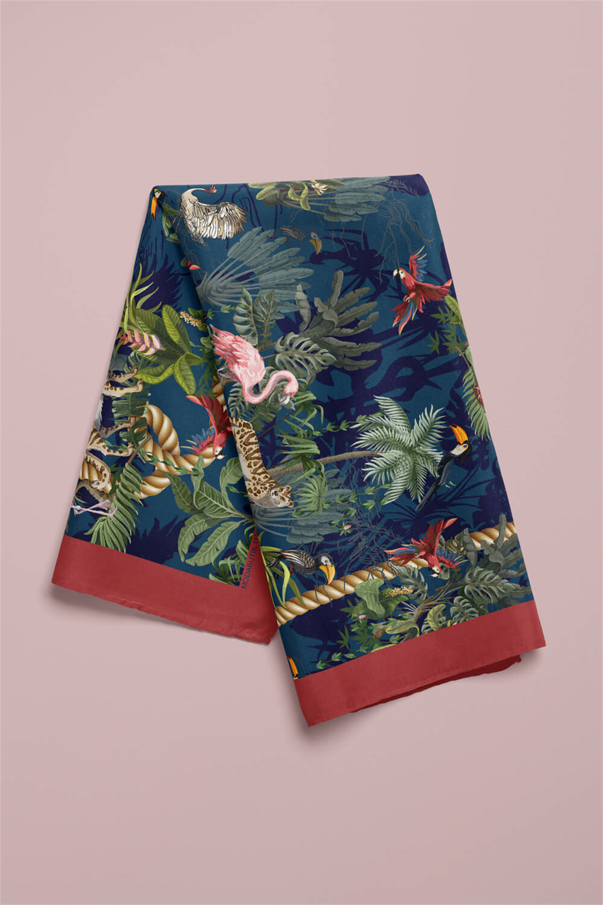 Kadın Lacivert Yeşil Flamingo Desenli 50x50 Bandana HYL DG01131-22