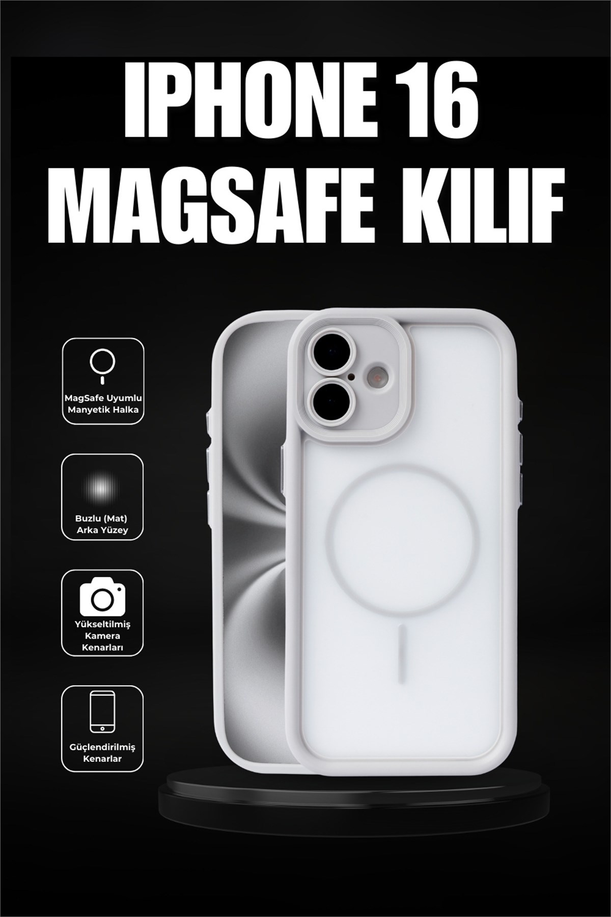 iPhone 16 Kılıf – Kamera Korumalı – MagSafe Uyumlu – Gri Renk – Mat Silikon Telefon Kılıfı