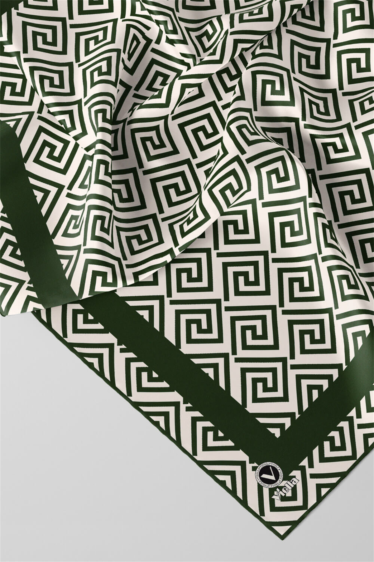 Twill Minimalist Desenli Zümrüt Yeşili Renkli 90x90 Eşarp (İpek İçermez) Kenar Dikiş Şekli El Dikişli